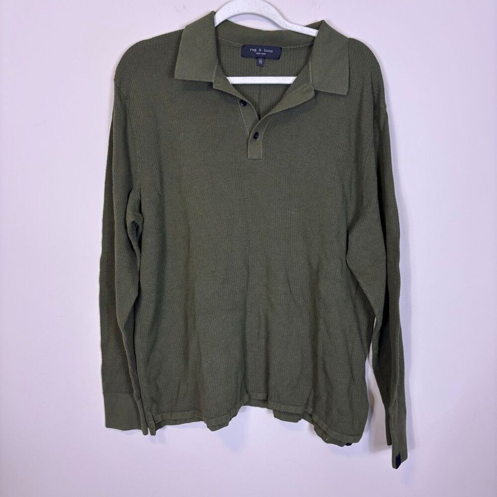 Rag &‎ Bone Men’s Green Cotton Collared Knit Henley Pullover Sweater XXL